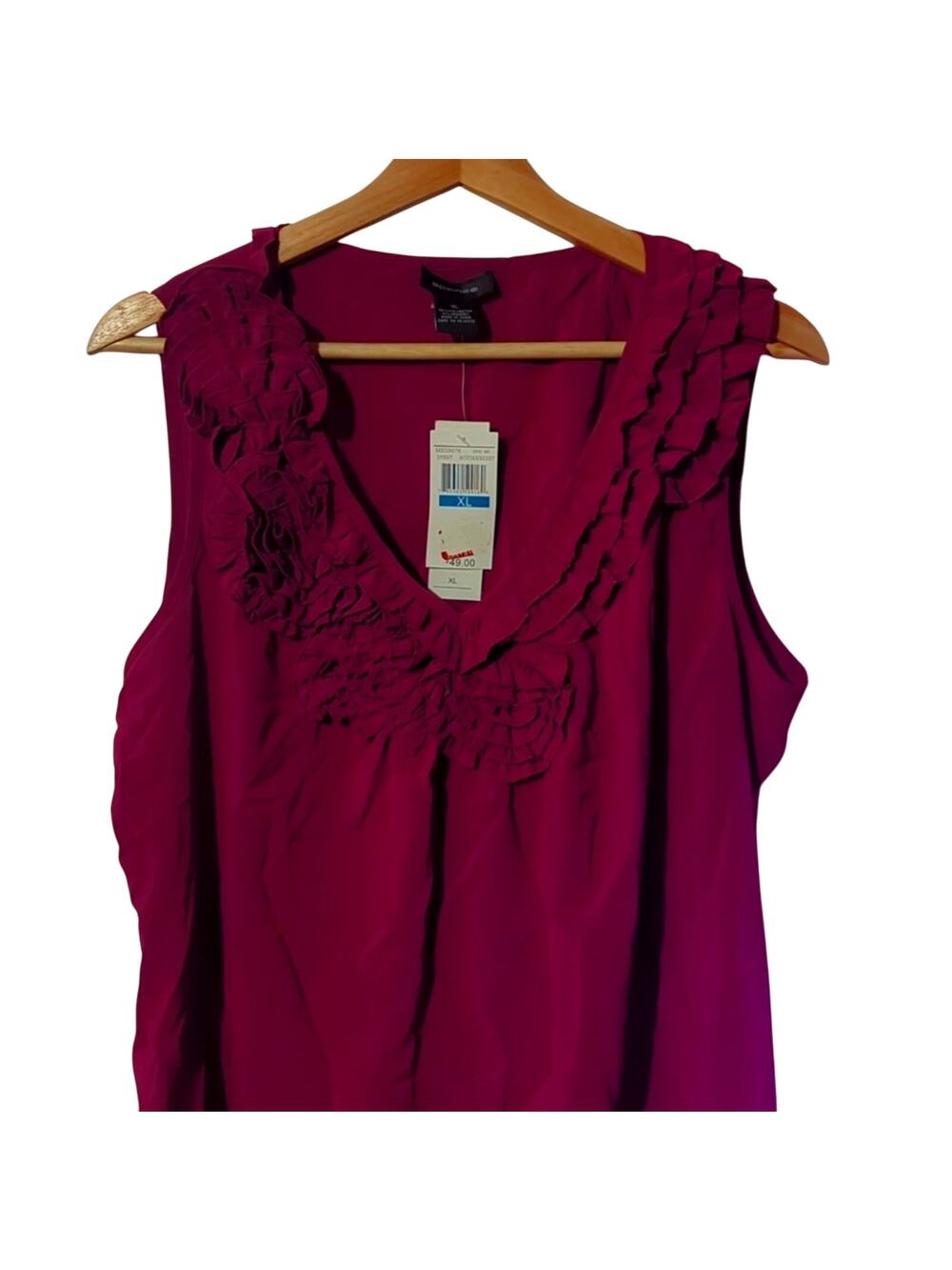 NWT Spense XL Maroon/Burgundy/Dark Red Sleeveless V-Neck Ruffle Blouse [0042]